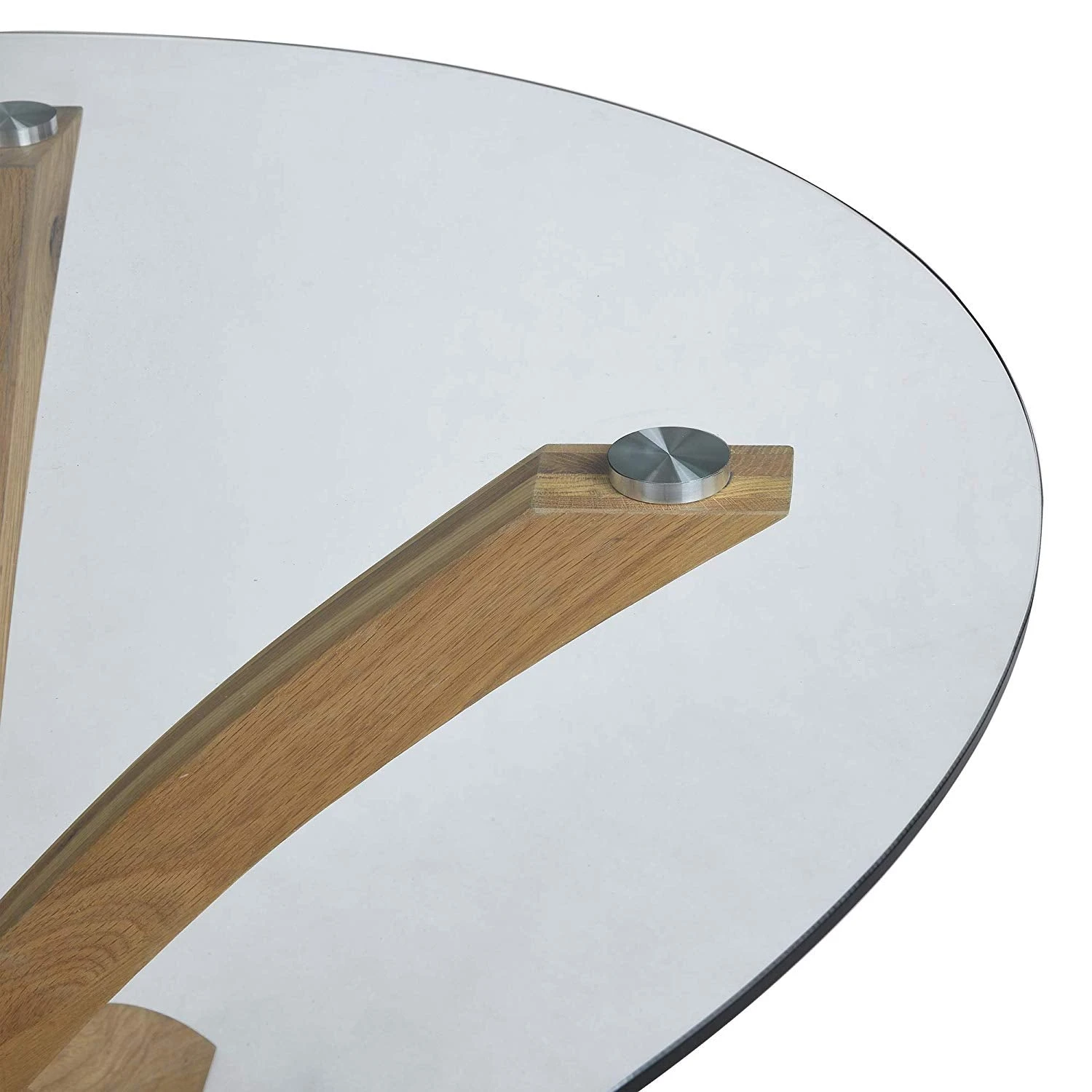 Lugano 110cm Round Glass Top Solid Oak Legs Dining Table 9 Lugano 110cm Round Glass Top Solid Oak Legs Dining Table - Image 9