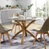 Lugano 110cm Round Glass Top Solid Oak Legs Dining Table 19 Lugano 110cm Round Glass Top Solid Oak Legs Dining Table -Daals Store BSD 004 OAK main