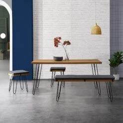 MEILEN Oak Dining Table Set With 2 Stools And 1 Dining Bench