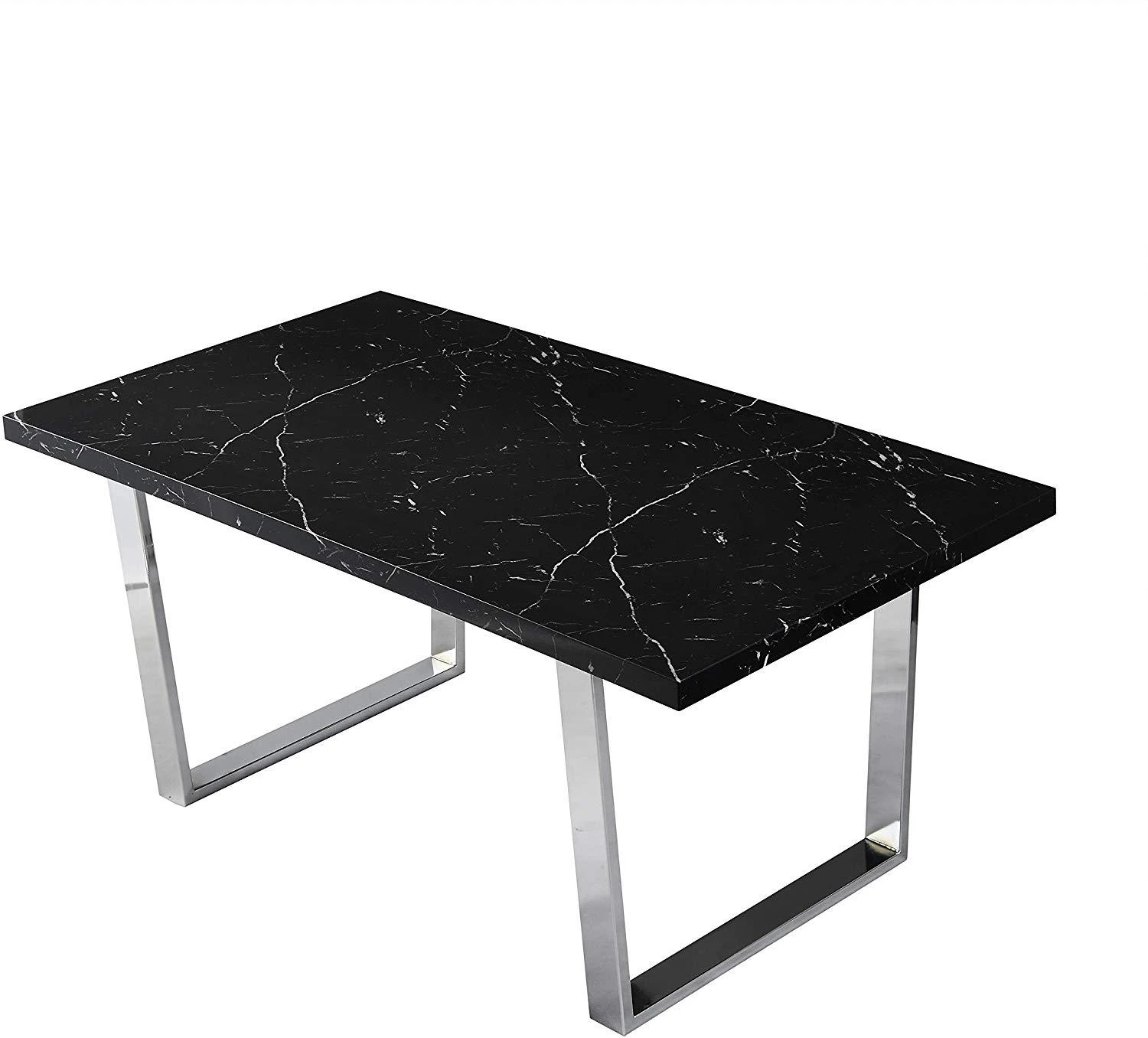 BIASCA 6-Seater High Gloss Marble Effect Dining Table With Silver Chrome Legs Black 3 BIASCA 6-Seater High Gloss Marble Effect Dining Table With Silver Chrome Legs Black - Image 3