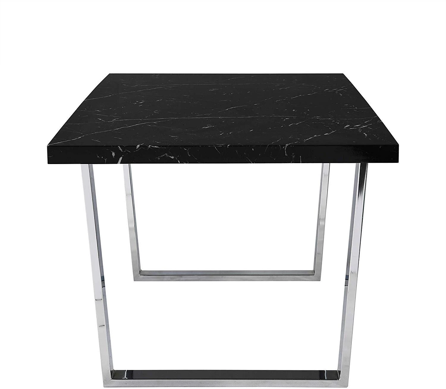 BIASCA 6-Seater High Gloss Marble Effect Dining Table With Silver Chrome Legs Black 6 BIASCA 6-Seater High Gloss Marble Effect Dining Table With Silver Chrome Legs Black - Image 6