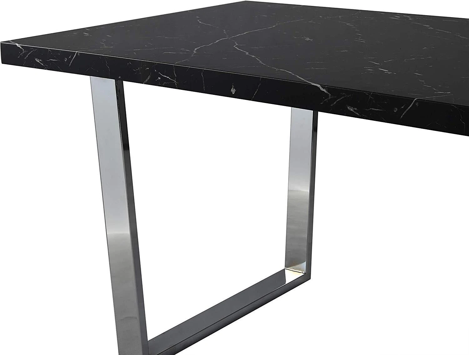 BIASCA 6-Seater High Gloss Marble Effect Dining Table With Silver Chrome Legs Black 7 BIASCA 6-Seater High Gloss Marble Effect Dining Table With Silver Chrome Legs Black - Image 7