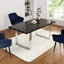 BIASCA 6-Seater High Gloss Marble Effect Dining Table With Silver Chrome Legs Black 10 BIASCA 6-Seater High Gloss Marble Effect Dining Table With Silver Chrome Legs Black -Daals Store BSD 006 BLACK scene1