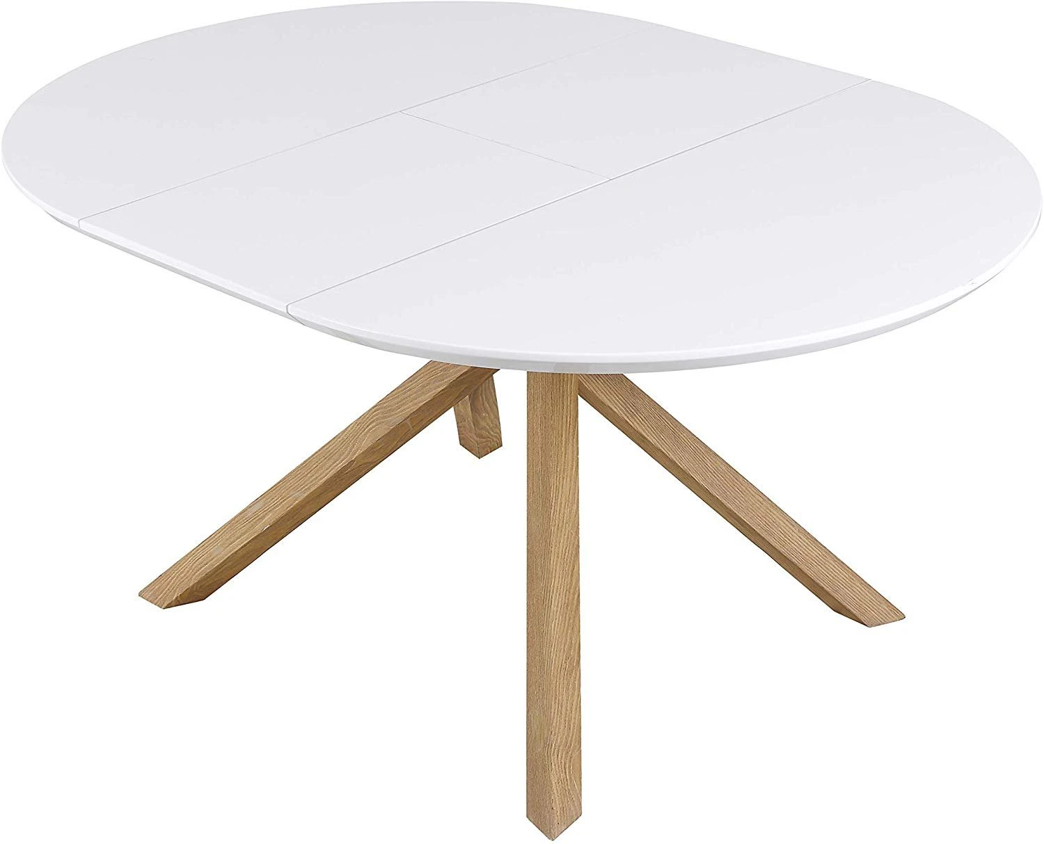 Grenchen White High Gloss Extendable Dining Table β 4 to 6 Seater Round to Oval with Wood Effect Legs 3 Grenchen White High Gloss Extendable Dining Table β 4 to 6 Seater Round to Oval with Wood Effect Legs - Image 3