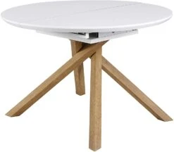 Grenchen White High Gloss Extendable Dining Table β 4 to 6 Seater Round to Oval with Wood Effect Legs 12 Grenchen White High Gloss Extendable Dining Table β 4 to 6 Seater Round to Oval with Wood Effect Legs -Daals Store BSD 008 WHITE WB2