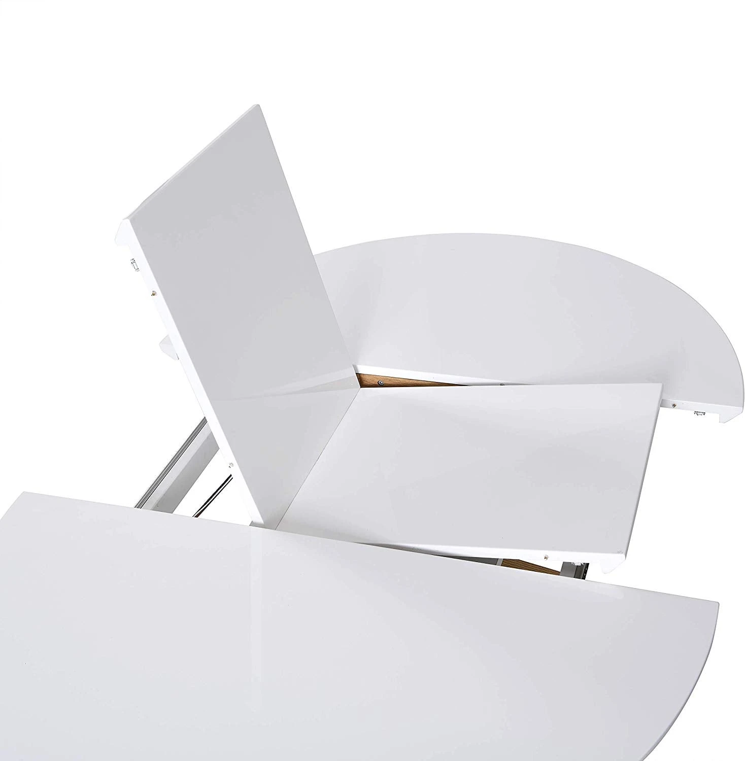 Grenchen White High Gloss Extendable Dining Table β 4 to 6 Seater Round to Oval with Wood Effect Legs 7 Grenchen White High Gloss Extendable Dining Table β 4 to 6 Seater Round to Oval with Wood Effect Legs - Image 7