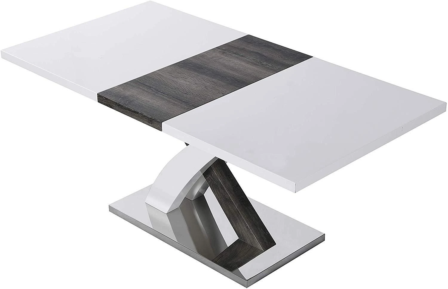 BASEL High Gloss White Extendable Dining Table 6 To 8-Seater With Stainless Steel Base 4 BASEL High Gloss White Extendable Dining Table 6 To 8-Seater With Stainless Steel Base - Image 4