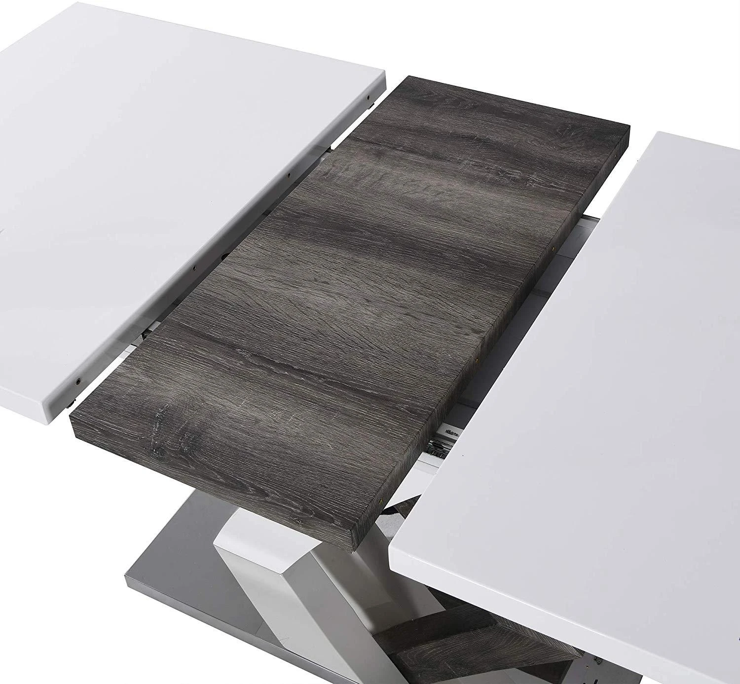 BASEL High Gloss White Extendable Dining Table 6 To 8-Seater With Stainless Steel Base 6 BASEL High Gloss White Extendable Dining Table 6 To 8-Seater With Stainless Steel Base - Image 6