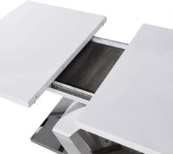 BASEL High Gloss White Extendable Dining Table 6 To 8-Seater With Stainless Steel Base 15 BASEL High Gloss White Extendable Dining Table 6 To 8-Seater With Stainless Steel Base -Daals Store BSD 010 detail2