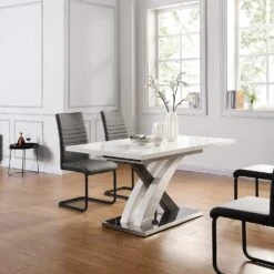 BASEL High Gloss White Extendable Dining Table 6 To 8-Seater With Stainless Steel Base 10 BASEL High Gloss White Extendable Dining Table 6 To 8-Seater With Stainless Steel Base -Daals Store BSD 010 scene1