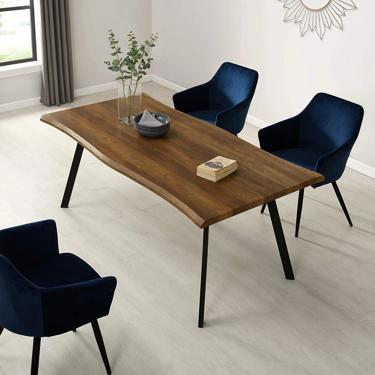 Kenora 180cm Dining Table - Dark Wood Effect with Curved Edges & Black Metal Legs (6-Seater) 1 Kenora 180cm Dining Table - Dark Wood Effect with Curved Edges & Black Metal Legs (6-Seater)