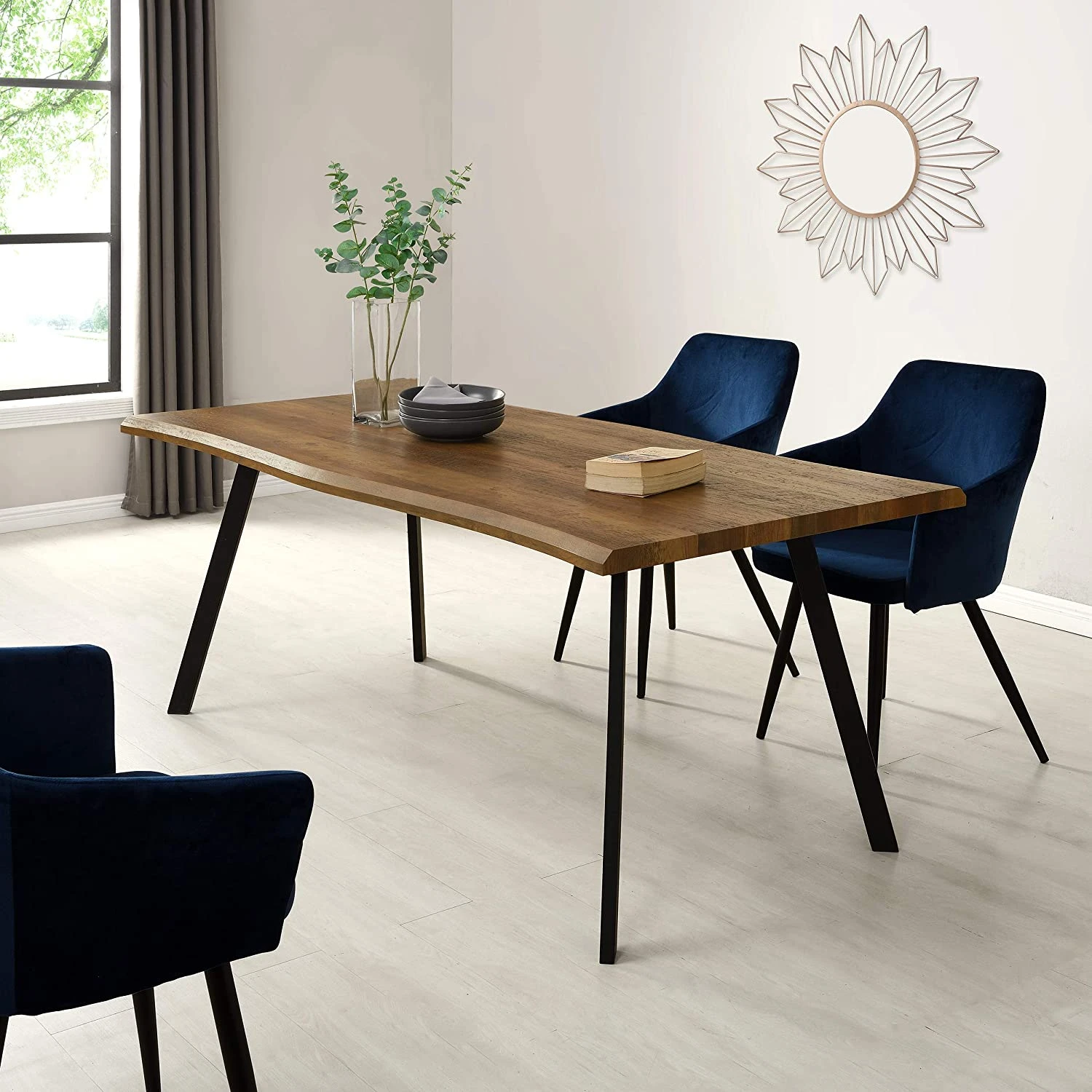 Kenora 180cm Dining Table - Dark Wood Effect with Curved Edges & Black Metal Legs (6-Seater) 2 Kenora 180cm Dining Table - Dark Wood Effect with Curved Edges & Black Metal Legs (6-Seater) - Image 2