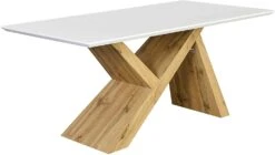 Orillia 160cm Dining Table – High Gloss White Top with Wotan Oak Effect Angular Legs -Daals Store BSD 016 WHITE WB1