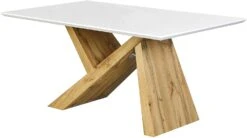 Orillia 160cm Dining Table – High Gloss White Top with Wotan Oak Effect Angular Legs -Daals Store BSD 016 WHITE WB2