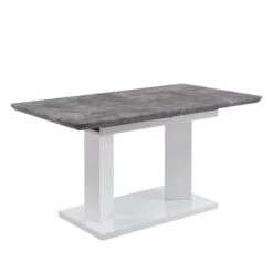 Goswell Grey Concrete Effect and High Gloss White Extending Dining Table - 6 to 8 Seater Modern Pedestal Table -Daals Store BSD 018 CONCRETE WB1