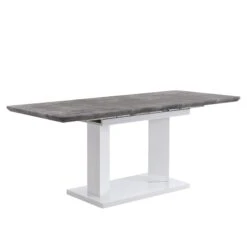Goswell Grey Concrete Effect and High Gloss White Extending Dining Table - 6 to 8 Seater Modern Pedestal Table -Daals Store BSD 018 CONCRETE WB2