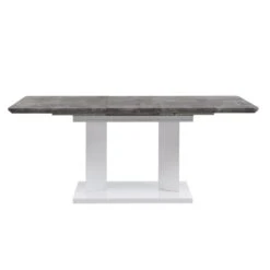 Goswell Grey Concrete Effect and High Gloss White Extending Dining Table - 6 to 8 Seater Modern Pedestal Table -Daals Store BSD 018 CONCRETE WB3