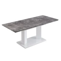 Goswell Grey Concrete Effect and High Gloss White Extending Dining Table - 6 to 8 Seater Modern Pedestal Table -Daals Store BSD 018 CONCRETE WB4