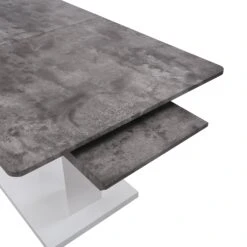 Goswell Grey Concrete Effect and High Gloss White Extending Dining Table - 6 to 8 Seater Modern Pedestal Table -Daals Store BSD 018 CONCRETE detail3