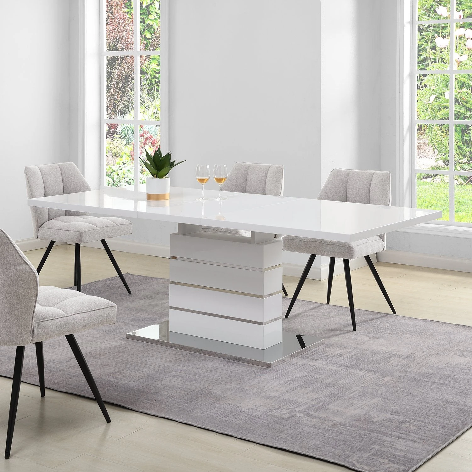 Hayne High Gloss White Extending Dining Table - 6 to 8 Seater Modern Pedestal Table 1 Hayne High Gloss White Extending Dining Table - 6 to 8 Seater Modern Pedestal Table