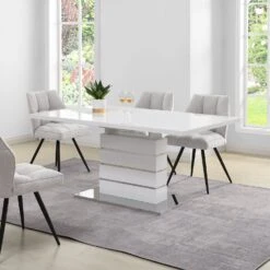 Hayne High Gloss White Extending Dining Table - 6 to 8 Seater Modern Pedestal Table 12 Hayne High Gloss White Extending Dining Table - 6 to 8 Seater Modern Pedestal Table -Daals Store BSD 019 scene1