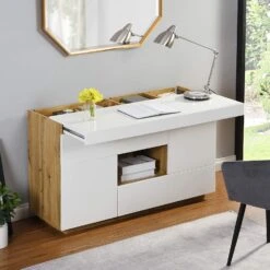 Yukon High Gloss White 2 In 1 Desk Or Sideboard With Extendable Top