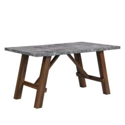 Lambeth 150cm Grey Concrete Effect Dining Table – Industrial Country Style 6-Seater with Pine Legs -Daals Store BSD 023 WB1