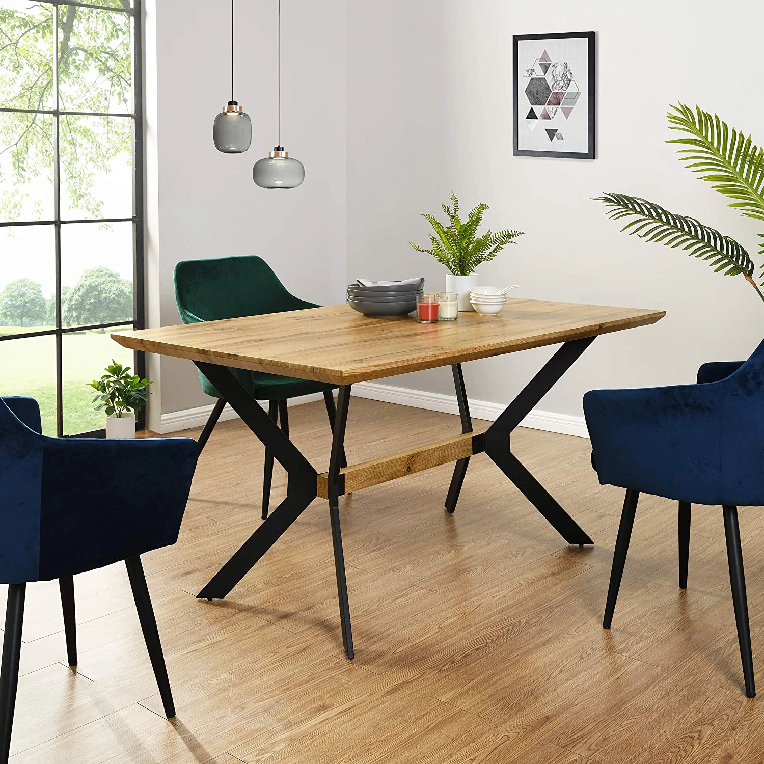 Granby Wotan Oak Effect 140cm Dining Table With Geometric Metal Legs 2 Granby Wotan Oak Effect 140cm Dining Table With Geometric Metal Legs - Image 2