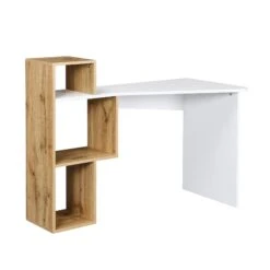 Mason White High Gloss Desk With Oak Effect Shelves -Daals Store BSD 027 WB1