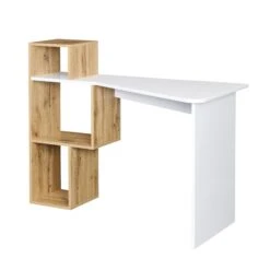 Mason White High Gloss Desk With Oak Effect Shelves -Daals Store BSD 027 WB3