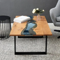Kelonwa River Effect Solid Oak And Inset Glass Coffee Table -Daals Store BSD 031 scene2