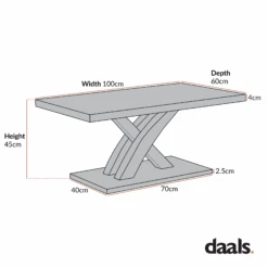 Basel High Gloss White Coffee Table With Stainless Steel Base -Daals Store BSD 040 CHART