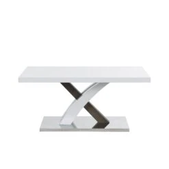 Basel High Gloss White Coffee Table With Stainless Steel Base -Daals Store BSD 040 WB1