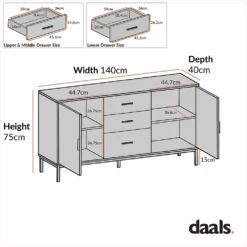 Carnaby 2 Cupboard 3 Drawer Sideboard 14 Carnaby 2 Cupboard 3 Drawer Sideboard -Daals Store BSD 044 CHART
