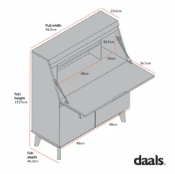 Ernest Writing Bureau In White & Oak Colour 13 Ernest Writing Bureau In White & Oak Colour -Daals Store BSD 047 CHART
