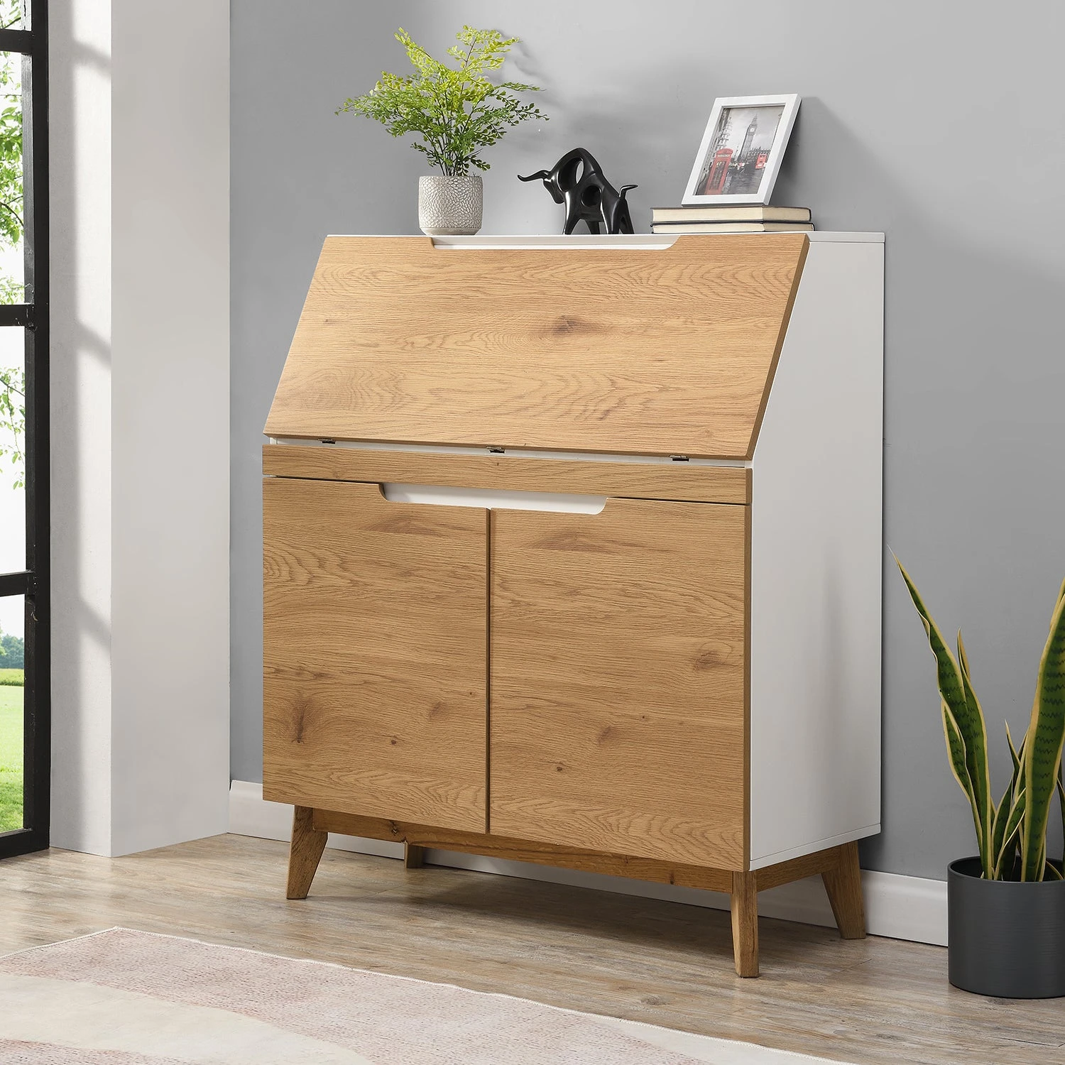 Ernest Writing Bureau In White & Oak Colour 1 Ernest Writing Bureau In White & Oak Colour