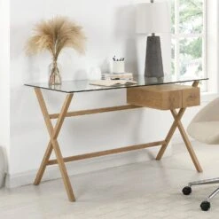 Exton 1-Drawer Glass Desk