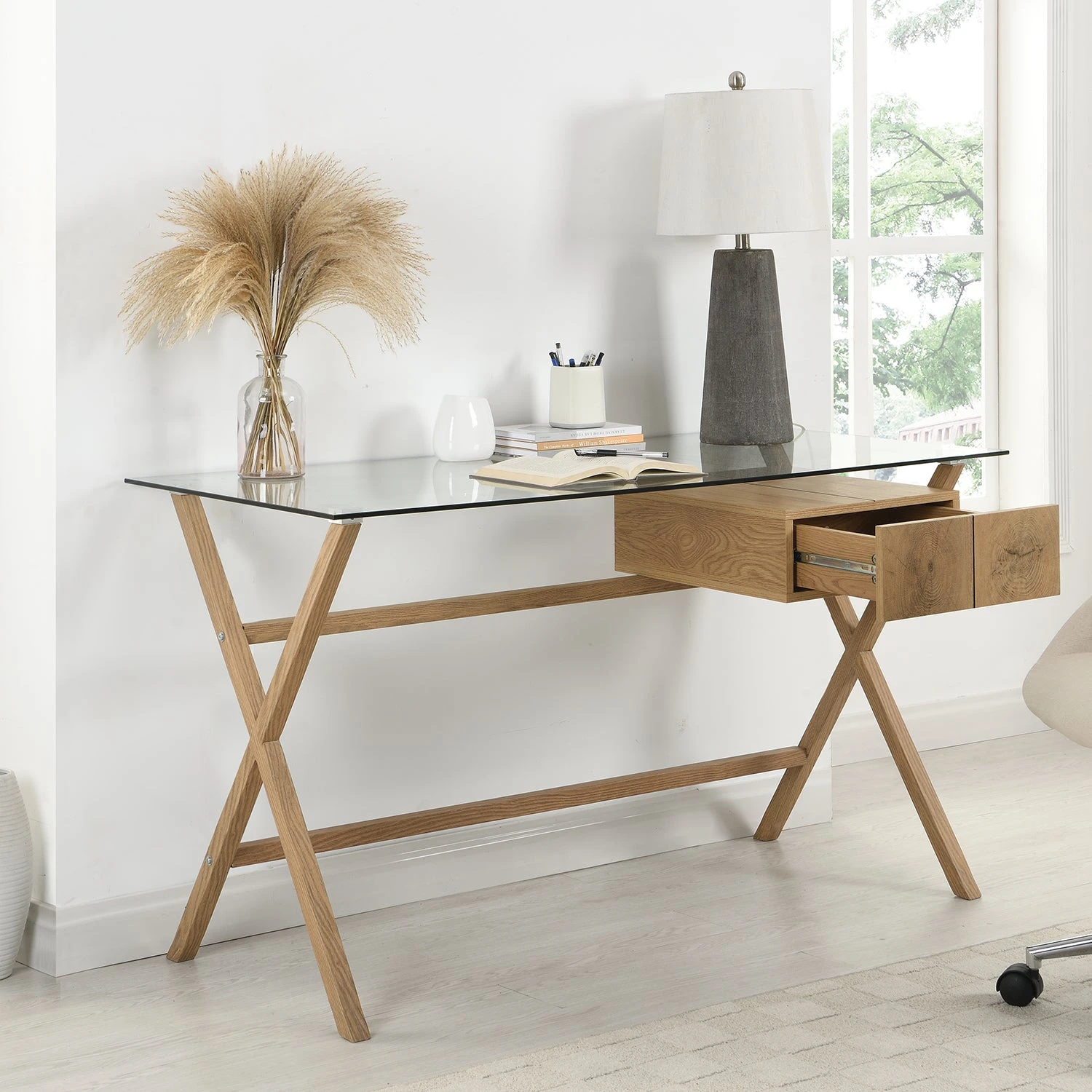 Exton 1-Drawer Glass Desk 2 Exton 1-Drawer Glass Desk - Image 2