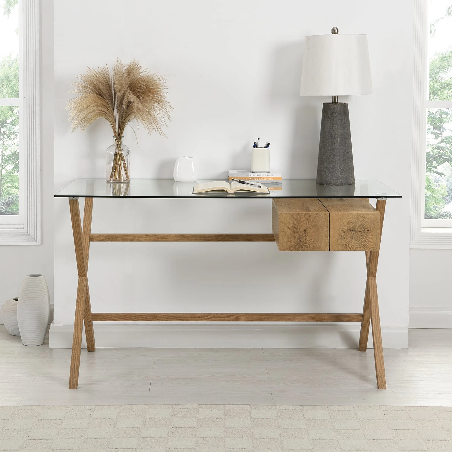 Exton 1-Drawer Glass Desk 3 Exton 1-Drawer Glass Desk - Image 3