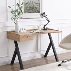 Lytton 1-Drawer Oak Effect Desk With Angled Desk Top 14 Lytton 1-Drawer Oak Effect Desk With Angled Desk Top -Daals Store BSD 060 scene1