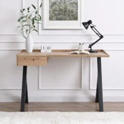 Lytton 1-Drawer Oak Effect Desk With Angled Desk Top 15 Lytton 1-Drawer Oak Effect Desk With Angled Desk Top -Daals Store BSD 060 scene2