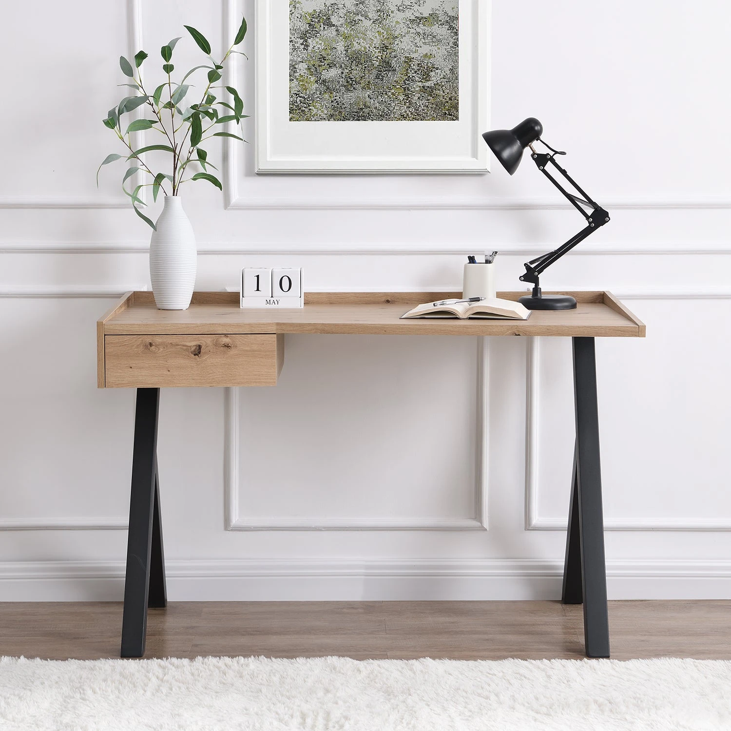 Lytton 1-Drawer Oak Effect Desk With Angled Desk Top 3 Lytton 1-Drawer Oak Effect Desk With Angled Desk Top - Image 3