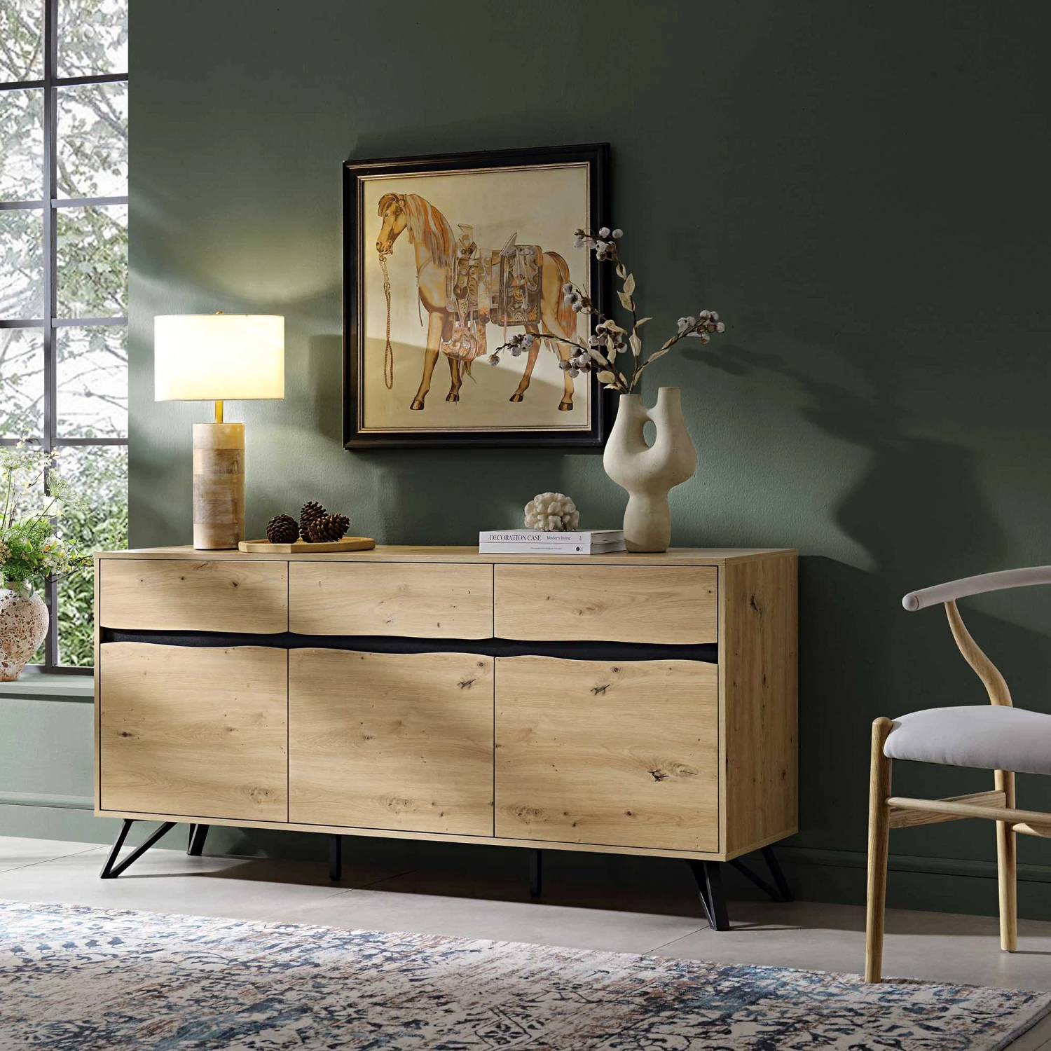 Weston Oak Effect 3 Door 3 Drawer Large Sideboard 1 Weston Oak Effect 3 Door 3 Drawer Large Sideboard