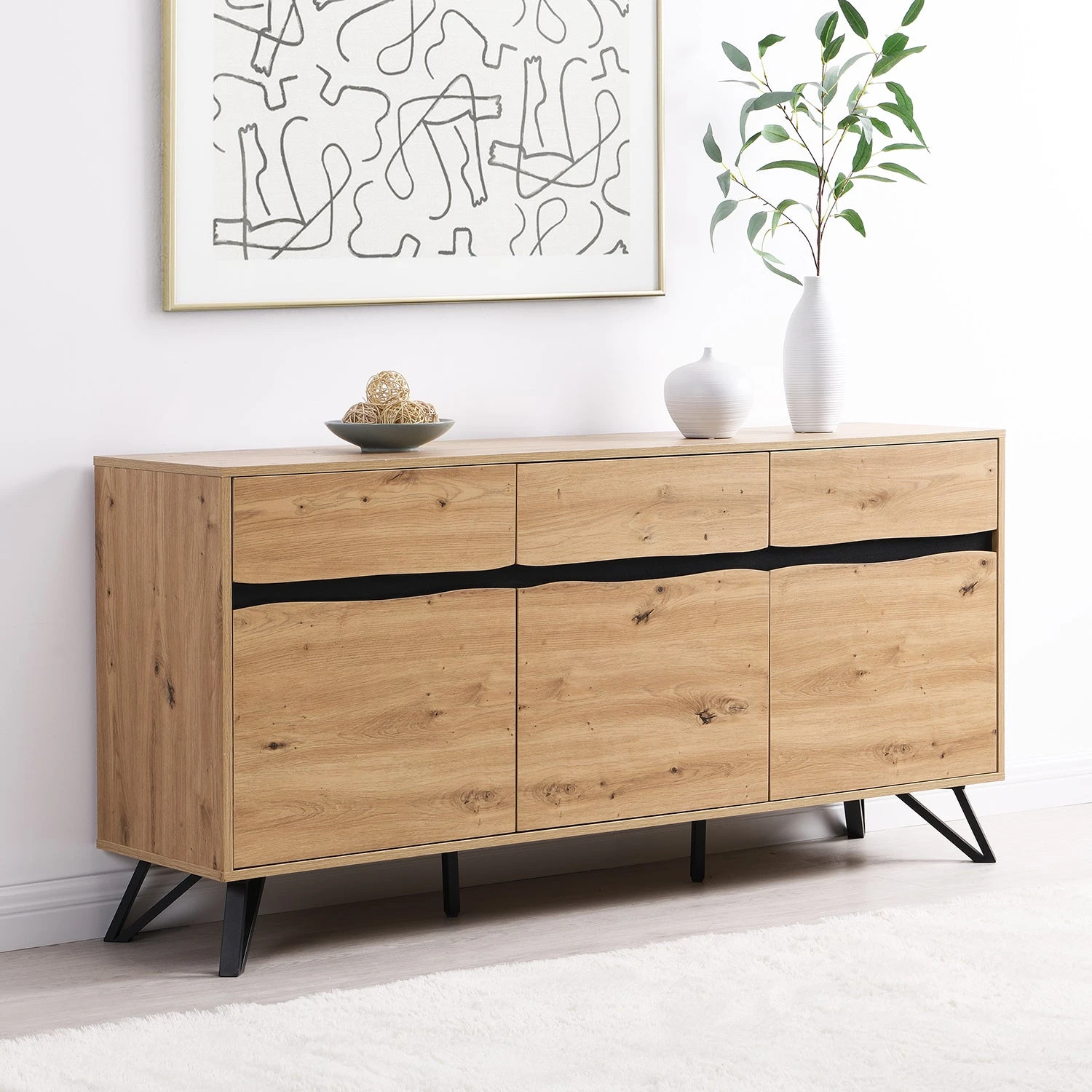 Weston Oak Effect 3 Door 3 Drawer Large Sideboard 5 Weston Oak Effect 3 Door 3 Drawer Large Sideboard - Image 5