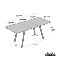 Weston Oak Effect Extendable Dining Table β 6 to 8 Seater with Geometric Steel Legs 23 Weston Oak Effect Extendable Dining Table β 6 to 8 Seater with Geometric Steel Legs -Daals Store BSD 082 CHART