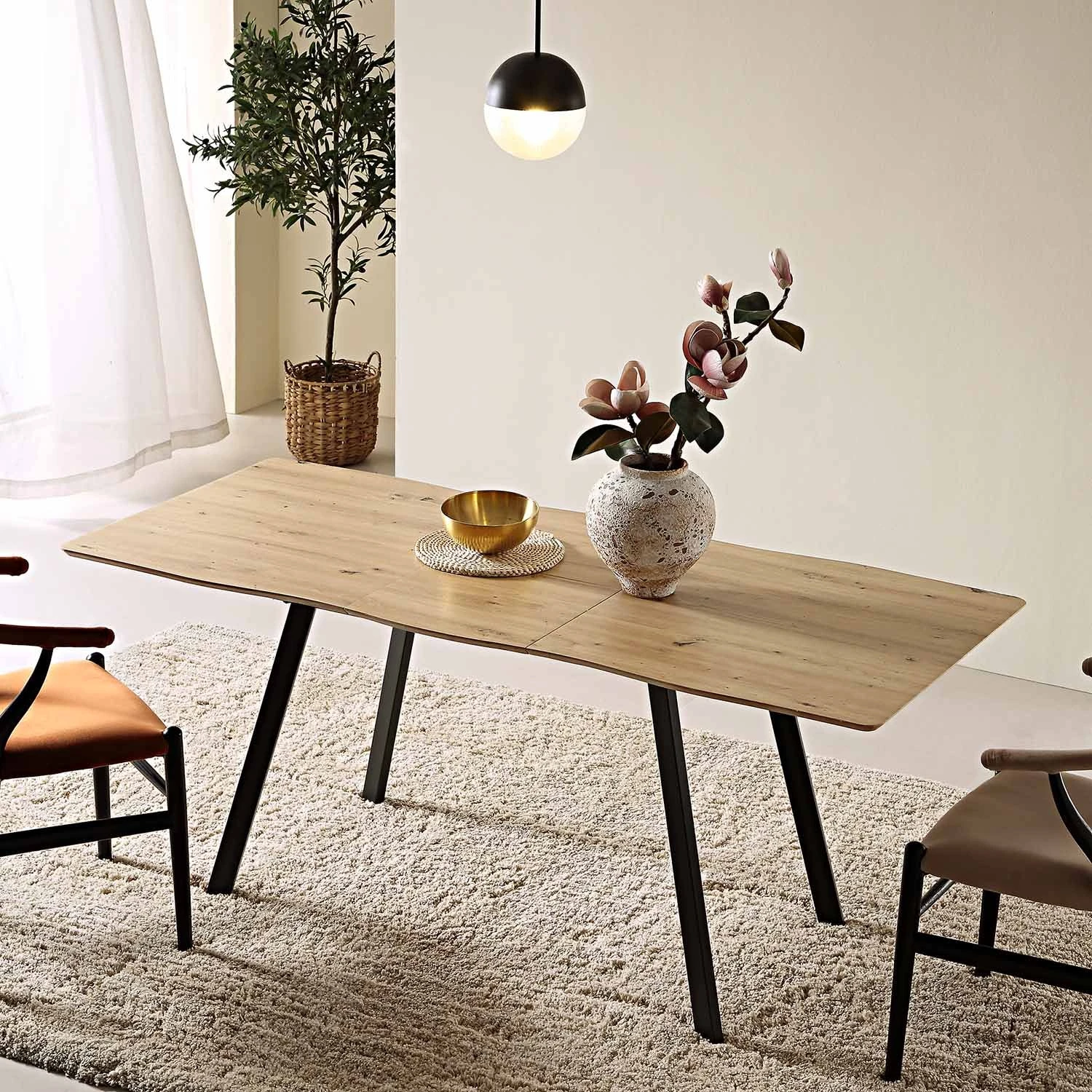 Weston Oak Effect Extendable Dining Table β 6 to 8 Seater with Geometric Steel Legs 1 Weston Oak Effect Extendable Dining Table β 6 to 8 Seater with Geometric Steel Legs
