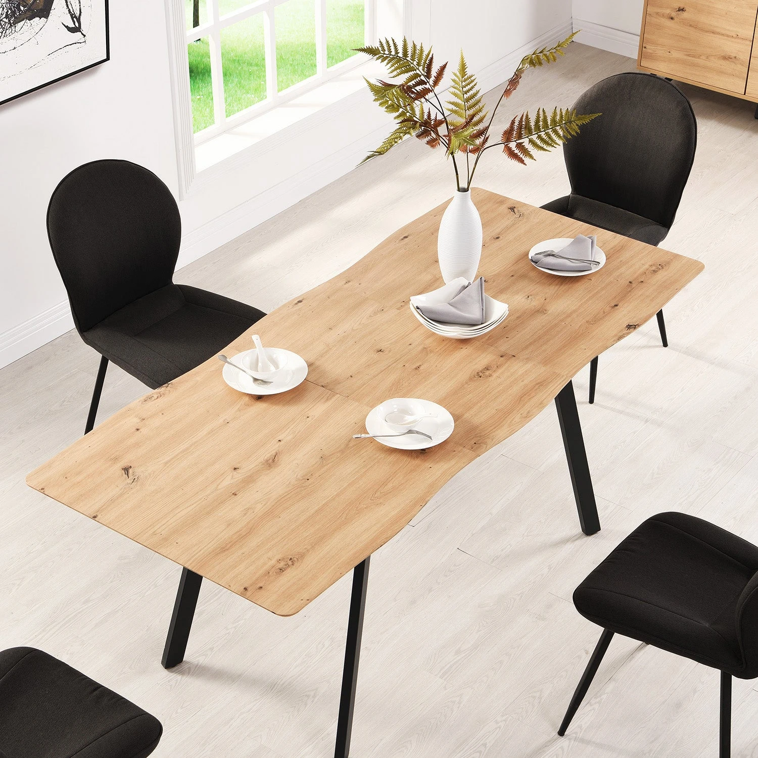 Weston Oak Effect Extendable Dining Table β 6 to 8 Seater with Geometric Steel Legs 6 Weston Oak Effect Extendable Dining Table β 6 to 8 Seater with Geometric Steel Legs - Image 6