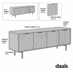 Aspen 150cm TV Unit β Oak Textured Doors and Marble Effect Frame with Black Metal Legs 20 Aspen 150cm TV Unit β Oak Textured Doors and Marble Effect Frame with Black Metal Legs -Daals Store BSD 084 CHART