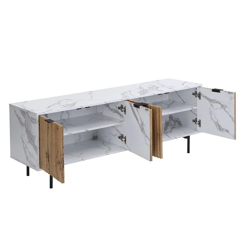 Aspen 150cm TV Unit β Oak Textured Doors and Marble Effect Frame with Black Metal Legs 9 Aspen 150cm TV Unit β Oak Textured Doors and Marble Effect Frame with Black Metal Legs - Image 9