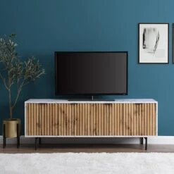 Aspen 150cm TV Unit β Oak Textured Doors and Marble Effect Frame with Black Metal Legs 16 Aspen 150cm TV Unit β Oak Textured Doors and Marble Effect Frame with Black Metal Legs -Daals Store BSD 084 scene3